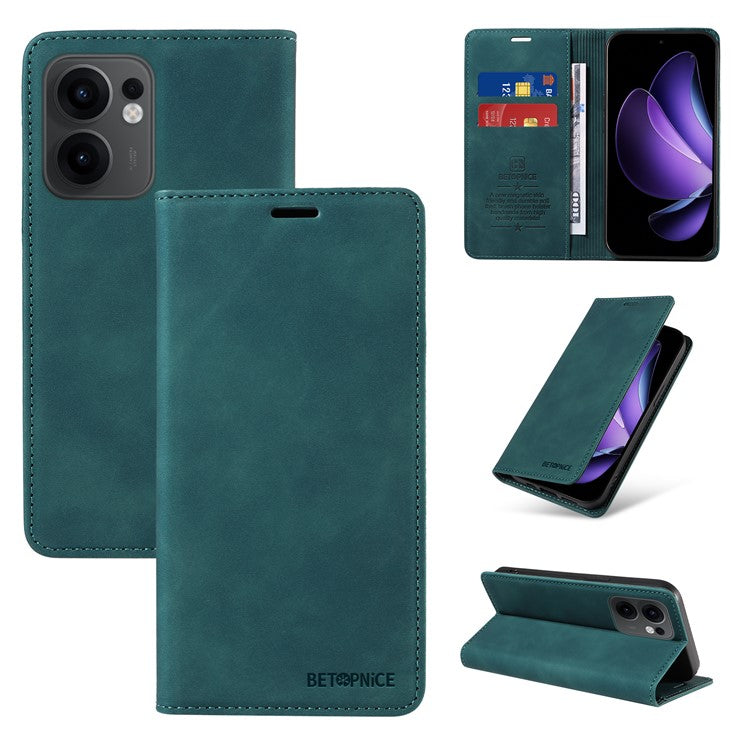 BETOPNICE 003 For Oppo Reno13 F 5G Wallet Case Leather Phone Cover with Stand - Green