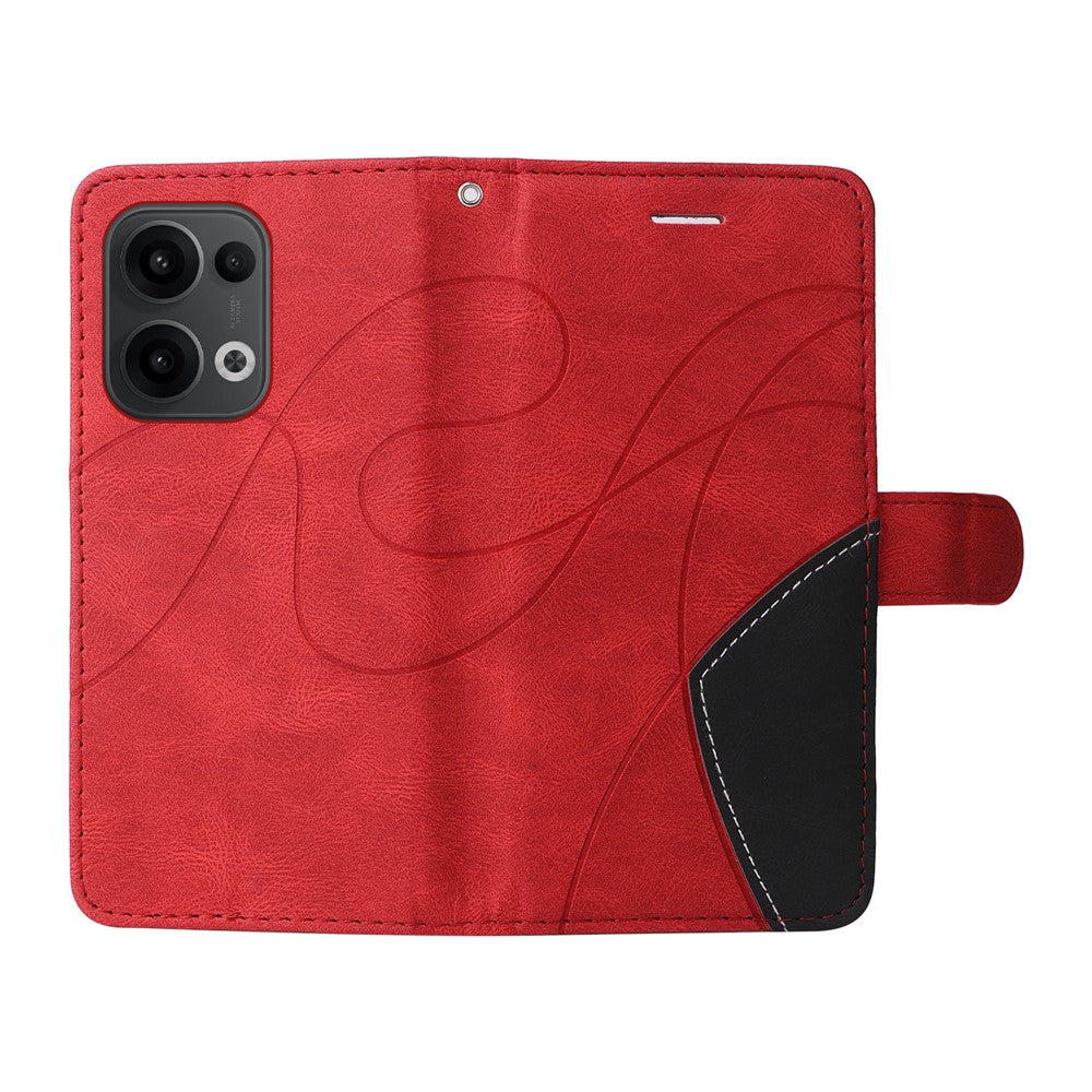 For Oppo Reno13 5G (Global) Leather Case Wallet Stand Color Splicing Phone Cover - Red