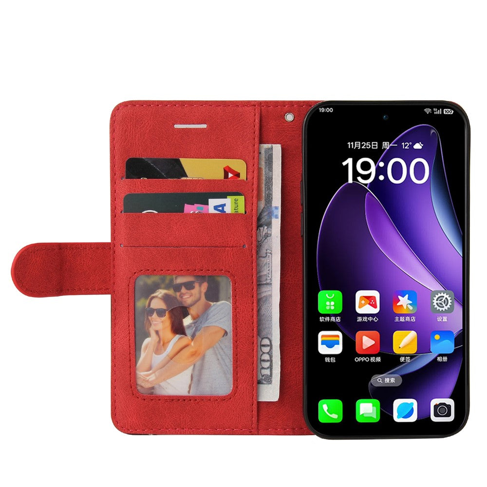 For Oppo Reno13 5G (Global) Leather Case Wallet Stand Color Splicing Phone Cover - Red