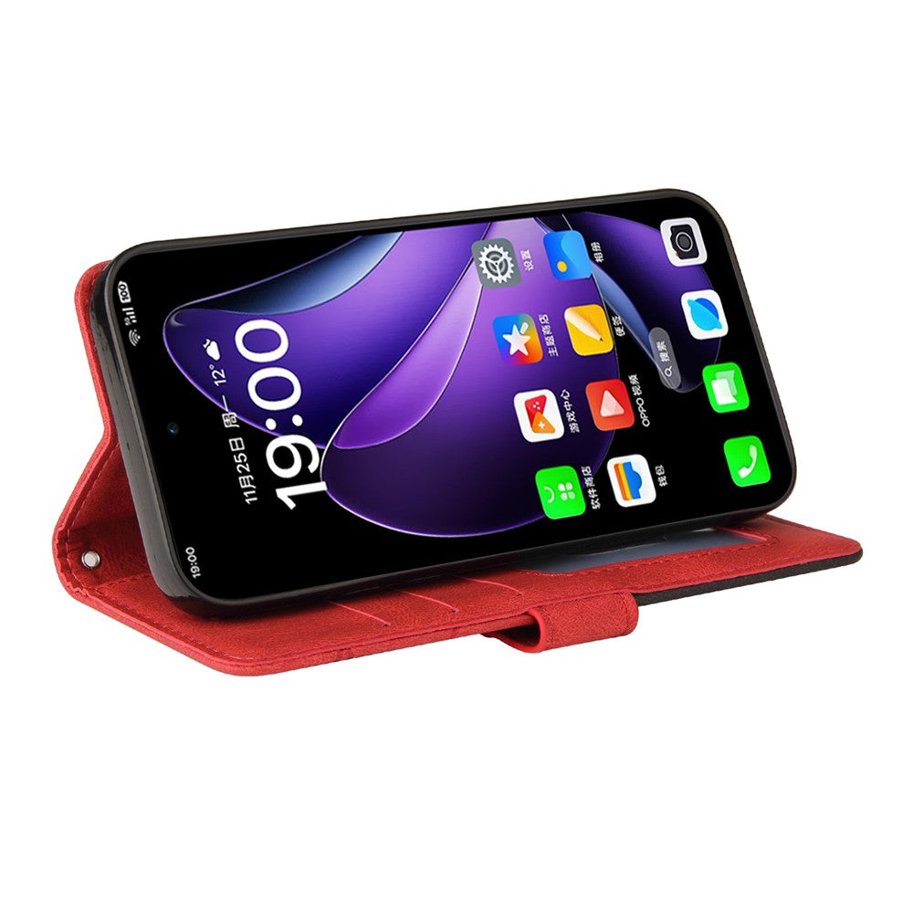 For Oppo Reno13 5G (Global) Leather Case Wallet Stand Color Splicing Phone Cover - Red