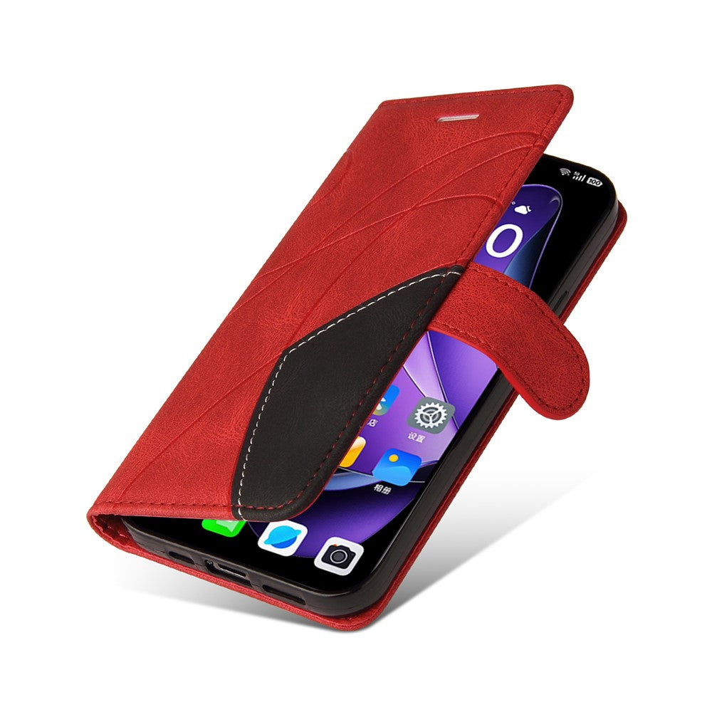 For Oppo Reno13 5G (Global) Leather Case Wallet Stand Color Splicing Phone Cover - Red