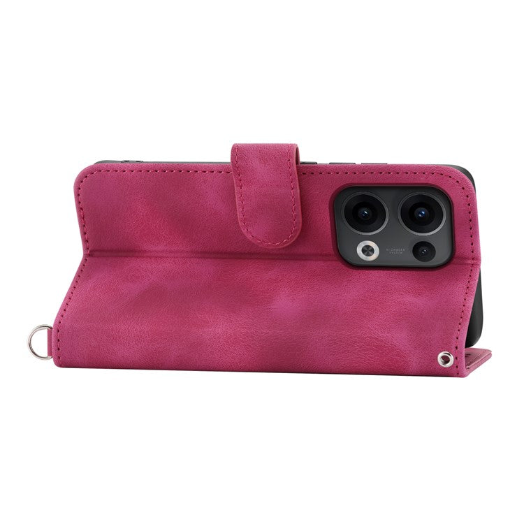 For Oppo Reno13 5G (Global) Case Flower Pattern PU Leather Wallet Phone Cover with Strap - Wine Red