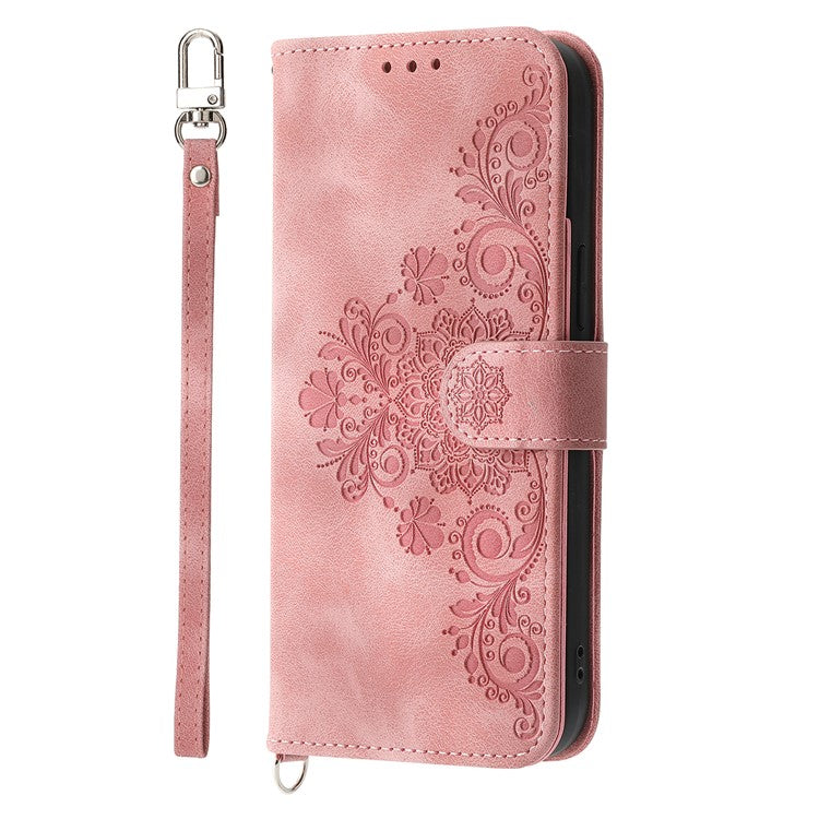 For Oppo Reno13 5G (Global) Case Flower Pattern PU Leather Wallet Phone Cover with Strap - Pink