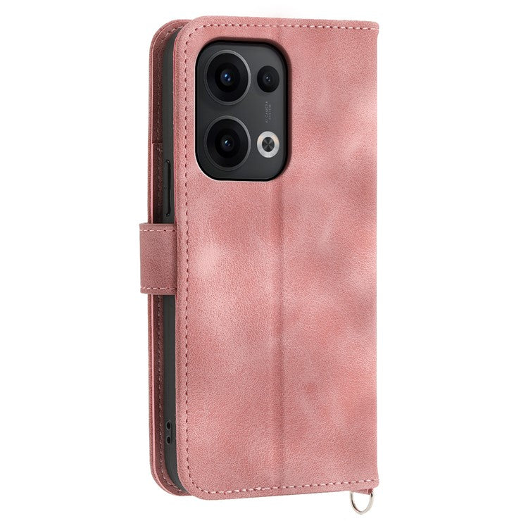 For Oppo Reno13 5G (Global) Case Flower Pattern PU Leather Wallet Phone Cover with Strap - Pink
