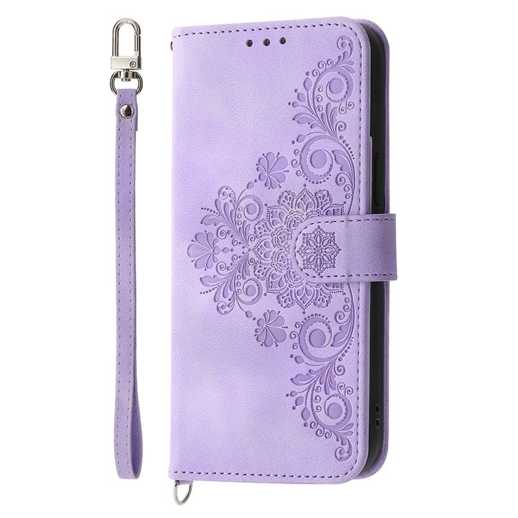 For Oppo Reno13 5G (Global) Case Flower Pattern PU Leather Wallet Phone Cover with Strap - Light Purple