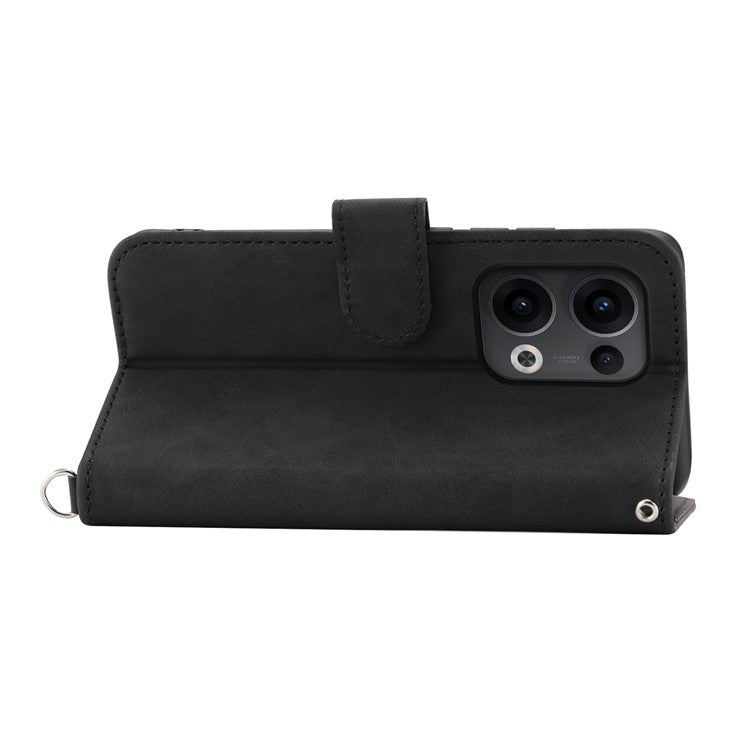 For Oppo Reno13 5G (Global) Case Flower Pattern PU Leather Wallet Phone Cover with Strap - Black