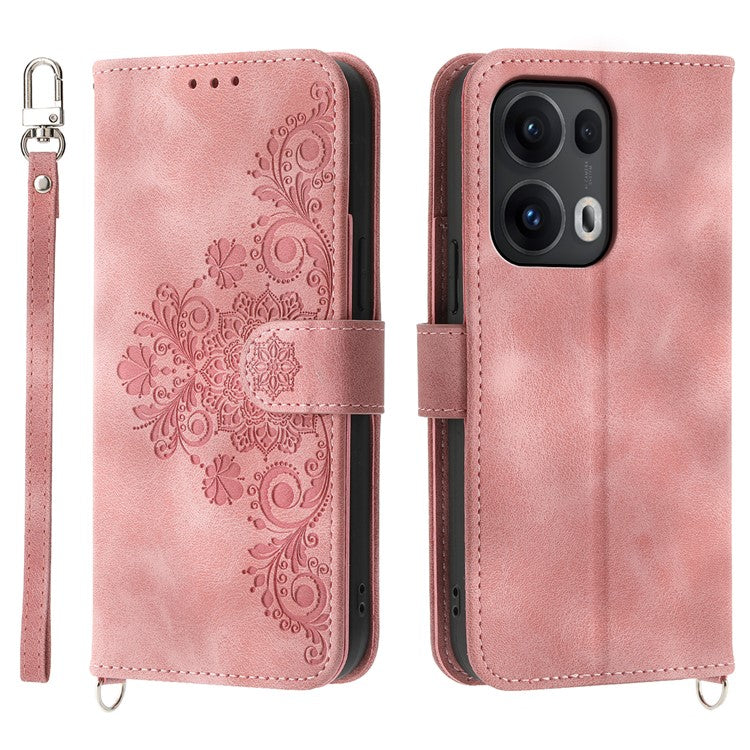 For Oppo Reno13 Pro 5G Case Flower Pattern PU Leather Wallet Phone Cover with Strap - Pink