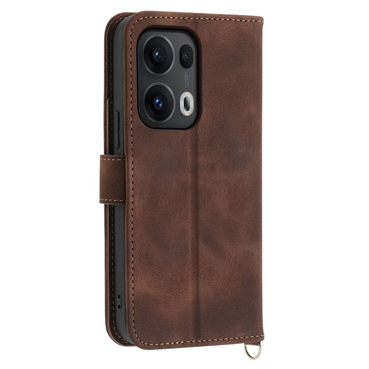 For Oppo Reno13 Pro 5G Case Flower Pattern PU Leather Wallet Phone Cover with Strap - Brown