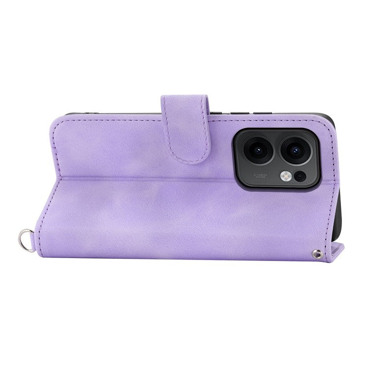 For Oppo Reno13 F 5G Case Flower Pattern PU Leather Wallet Phone Cover with Strap - Light Purple