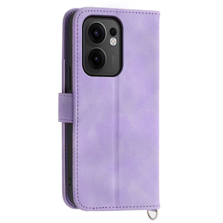 For Oppo Reno13 F 5G Case Flower Pattern PU Leather Wallet Phone Cover with Strap - Light Purple
