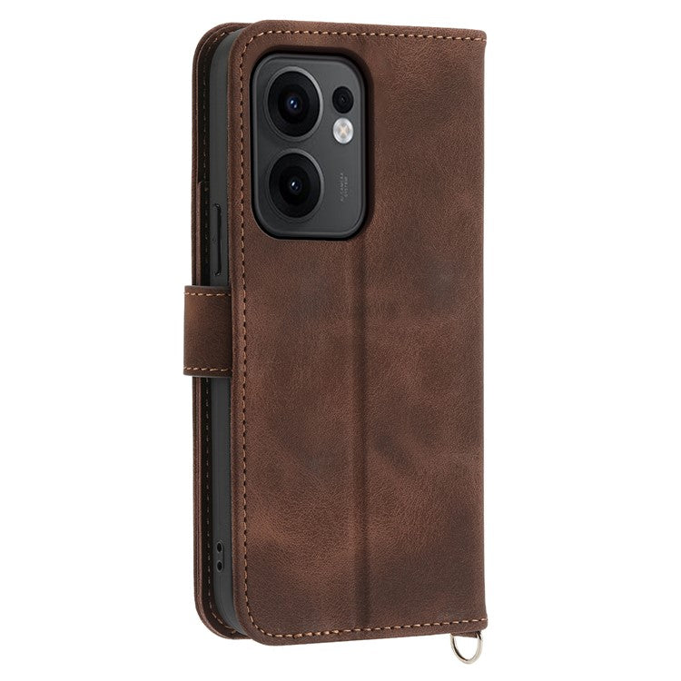 For Oppo Reno13 F 5G Case Flower Pattern PU Leather Wallet Phone Cover with Strap - Brown