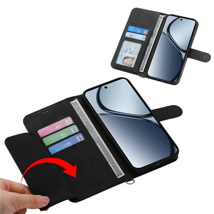 For Oppo Reno13 F 5G Case Flower Pattern PU Leather Wallet Phone Cover with Strap - Black