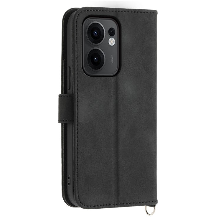 For Oppo Reno13 F 5G Case Flower Pattern PU Leather Wallet Phone Cover with Strap - Black