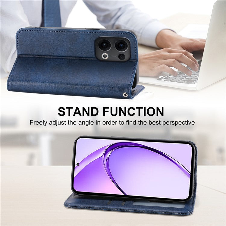 For Oppo Reno13 5G (Global) Case Calf Texture PU Leather Phone Cover with Wallet - Blue
