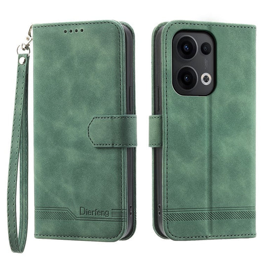 DIERFENG DF-03 For Oppo Reno13 5G (Global) Leather Case Lines Imprint Wallet Phone Cover - Green