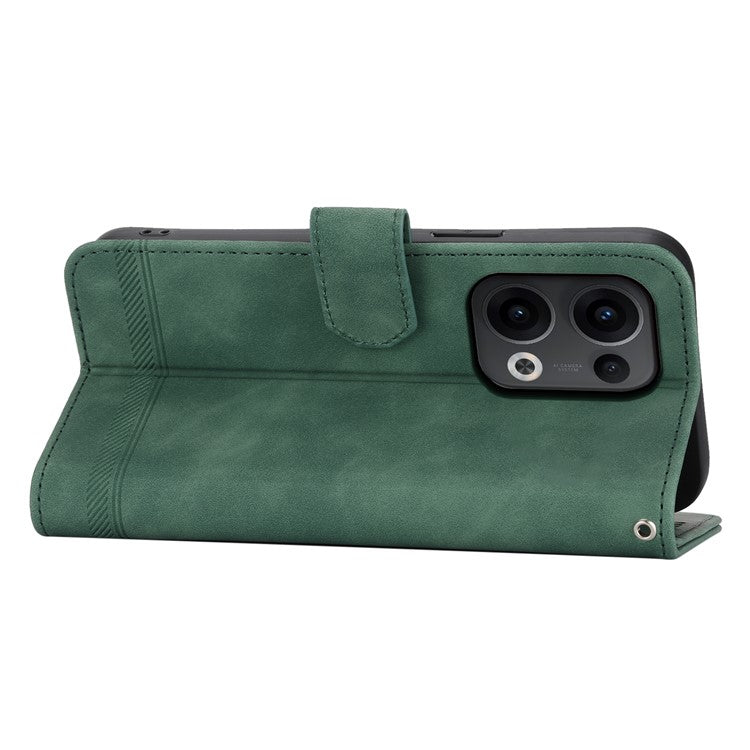 DIERFENG DF-03 For Oppo Reno13 5G (Global) Leather Case Lines Imprint Wallet Phone Cover - Green