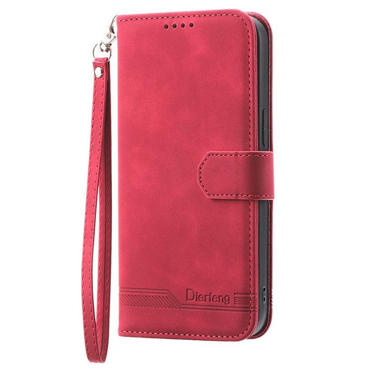 DIERFENG DF-03 For Oppo Reno13 5G (Global) Leather Case Lines Imprint Wallet Phone Cover - Red