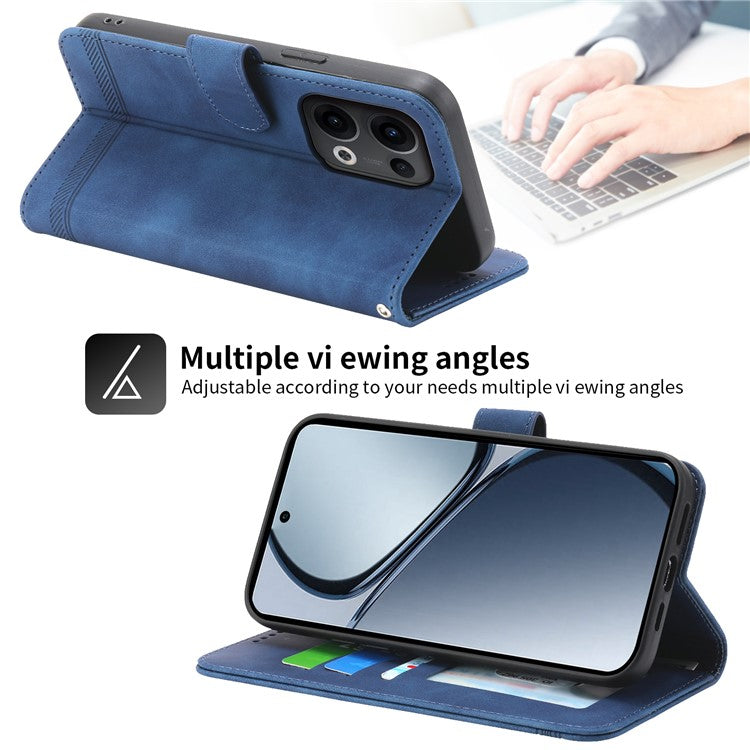 DIERFENG DF-03 For Oppo Reno13 5G (Global) Leather Case Lines Imprint Wallet Phone Cover - Blue