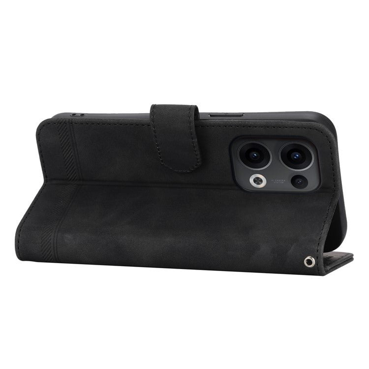 DIERFENG DF-03 For Oppo Reno13 5G (Global) Leather Case Lines Imprint Wallet Phone Cover - Black