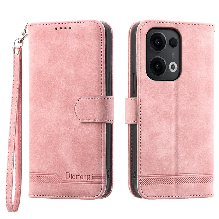 DIERFENG DF-03 For Oppo Reno13 Pro 5G Leather Case Lines Imprint Wallet Phone Cover - Pink
