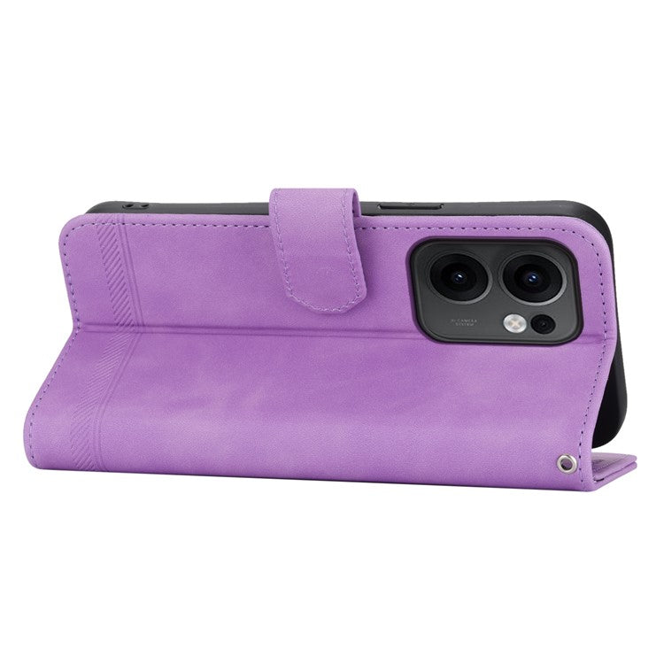 DIERFENG DF-03 For Oppo Reno13 F 5G Leather Case Lines Imprint Wallet Phone Cover - Purple