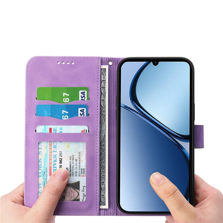 DIERFENG DF-03 For Oppo Reno13 F 5G Leather Case Lines Imprint Wallet Phone Cover - Purple