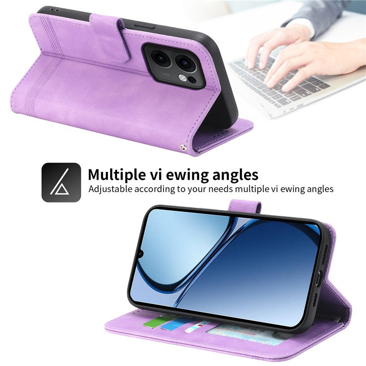 DIERFENG DF-03 For Oppo Reno13 F 5G Leather Case Lines Imprint Wallet Phone Cover - Purple