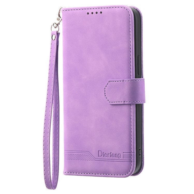 DIERFENG DF-03 For Oppo Reno13 F 5G Leather Case Lines Imprint Wallet Phone Cover - Purple