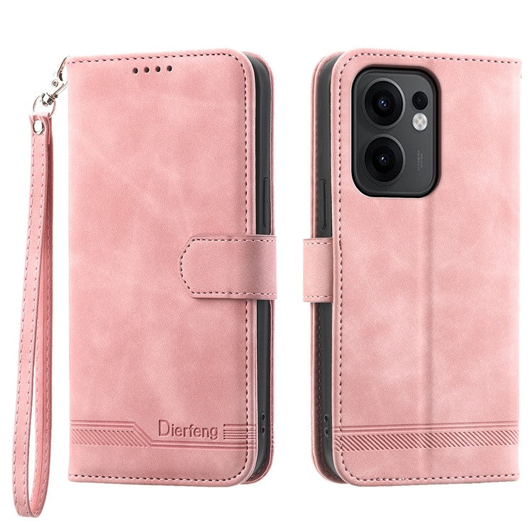 DIERFENG DF-03 For Oppo Reno13 F 5G Leather Case Lines Imprint Wallet Phone Cover - Pink