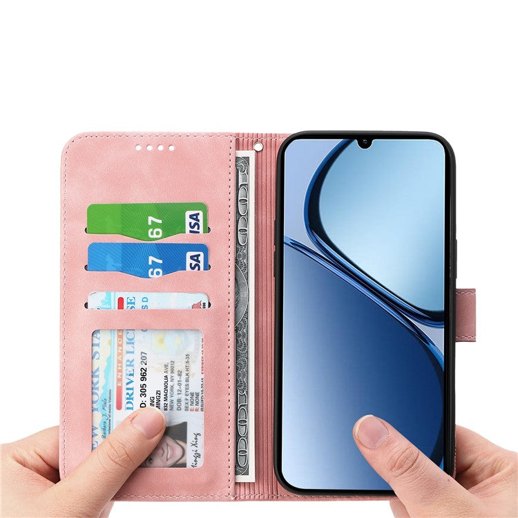 DIERFENG DF-03 For Oppo Reno13 F 5G Leather Case Lines Imprint Wallet Phone Cover - Pink