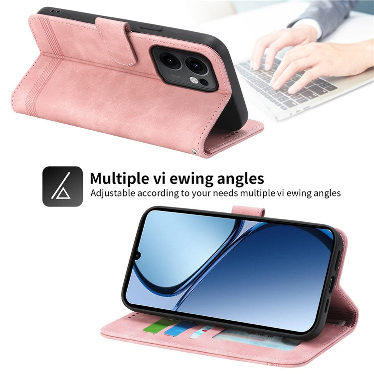 DIERFENG DF-03 For Oppo Reno13 F 5G Leather Case Lines Imprint Wallet Phone Cover - Pink