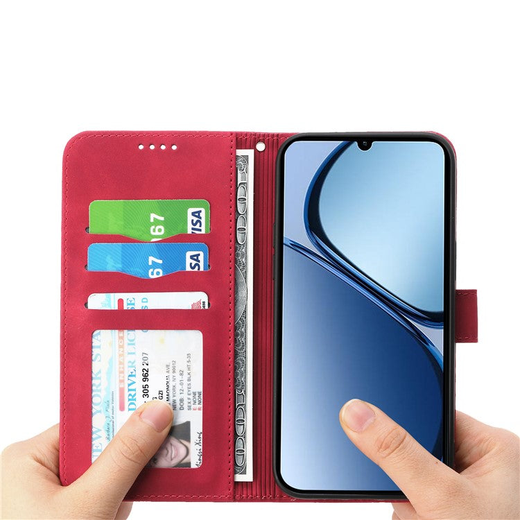 DIERFENG DF-03 For Oppo Reno13 F 5G Leather Case Lines Imprint Wallet Phone Cover - Red