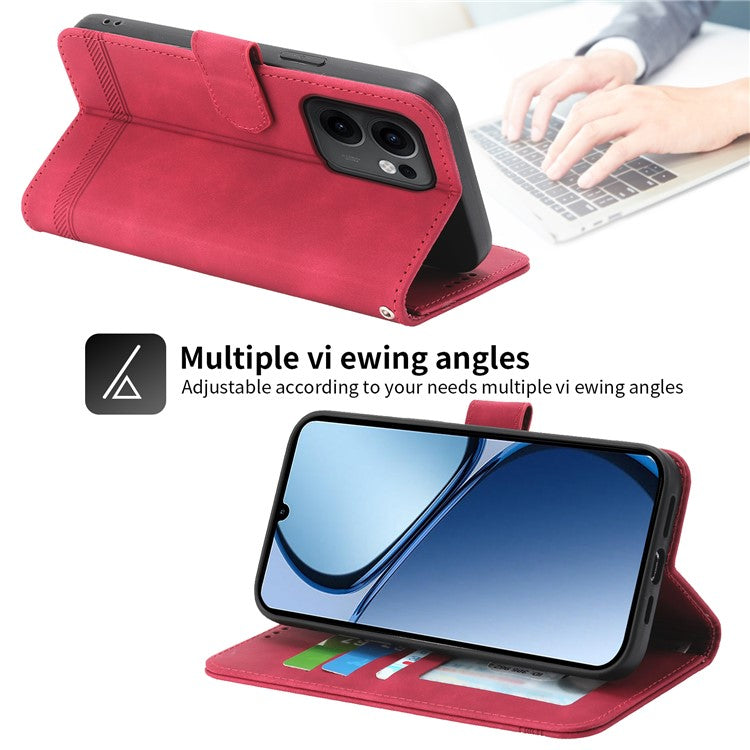DIERFENG DF-03 For Oppo Reno13 F 5G Leather Case Lines Imprint Wallet Phone Cover - Red