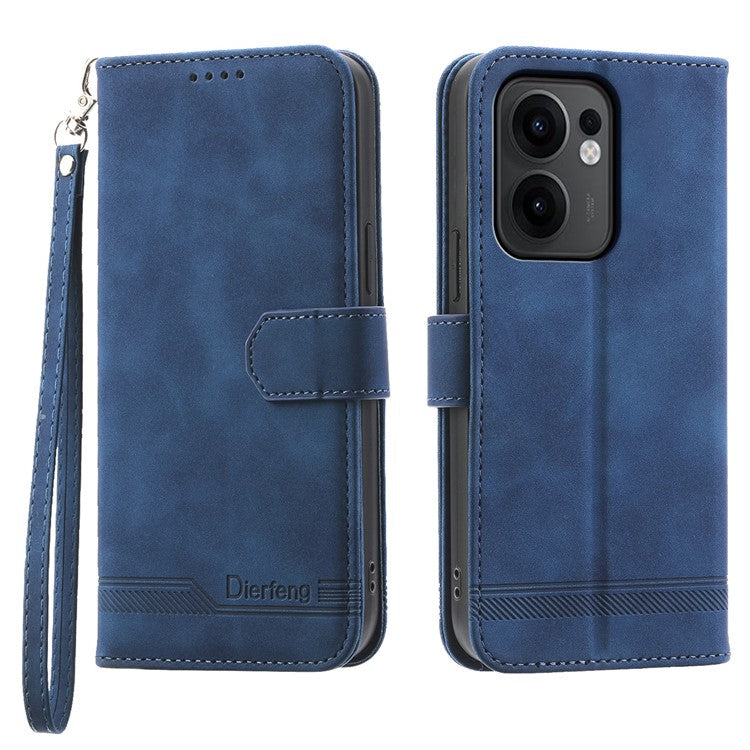 DIERFENG DF-03 For Oppo Reno13 F 5G Leather Case Lines Imprint Wallet Phone Cover - Blue