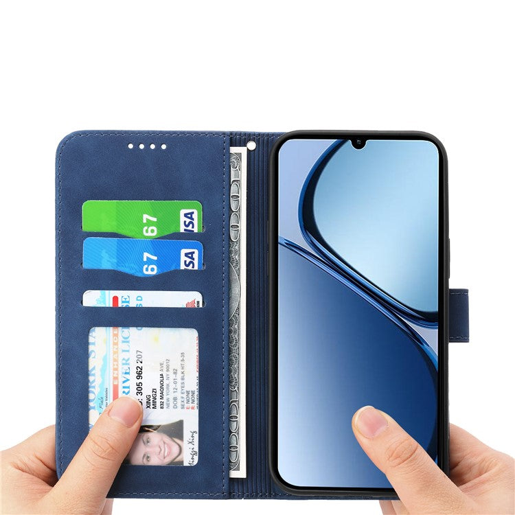 DIERFENG DF-03 For Oppo Reno13 F 5G Leather Case Lines Imprint Wallet Phone Cover - Blue
