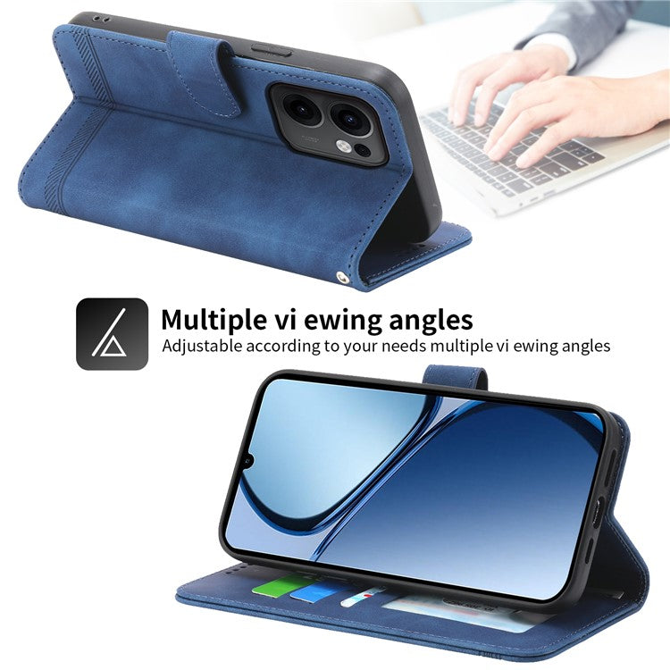 DIERFENG DF-03 For Oppo Reno13 F 5G Leather Case Lines Imprint Wallet Phone Cover - Blue
