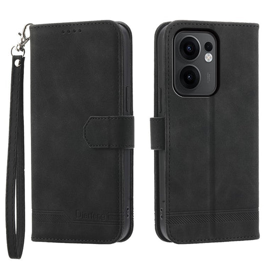 DIERFENG DF-03 For Oppo Reno13 F 5G Leather Case Lines Imprint Wallet Phone Cover - Black