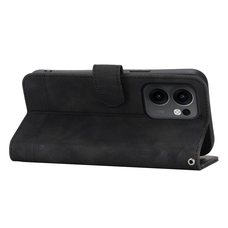 DIERFENG DF-03 For Oppo Reno13 F 5G Leather Case Lines Imprint Wallet Phone Cover - Black