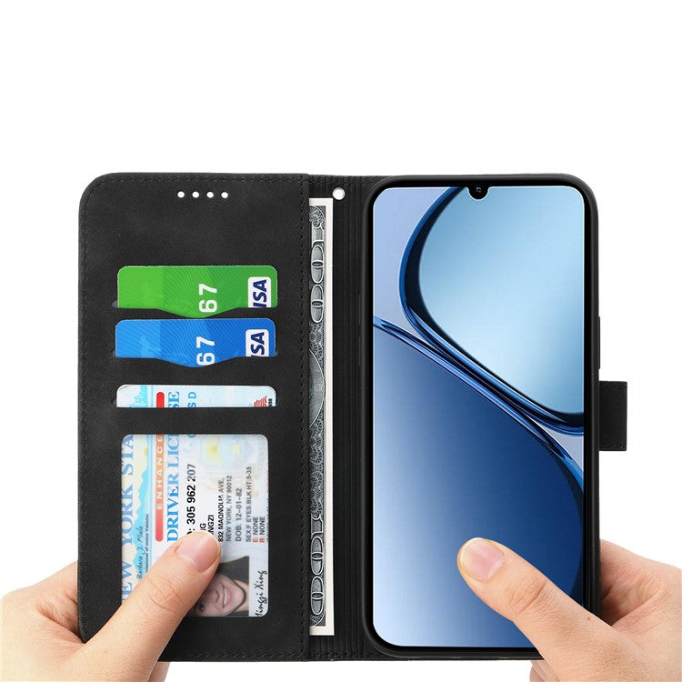 DIERFENG DF-03 For Oppo Reno13 F 5G Leather Case Lines Imprint Wallet Phone Cover - Black