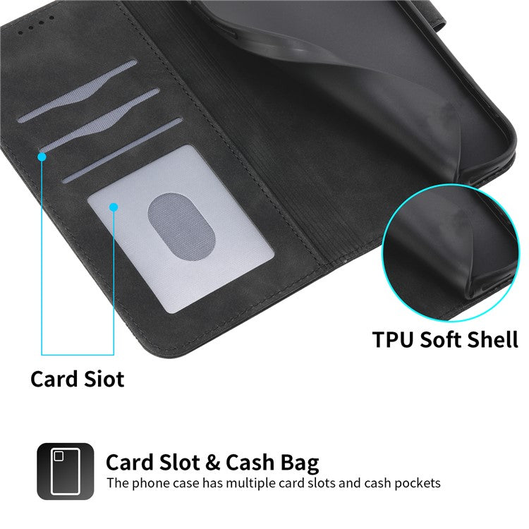 DIERFENG DF-03 For Oppo Reno13 F 5G Leather Case Lines Imprint Wallet Phone Cover - Black