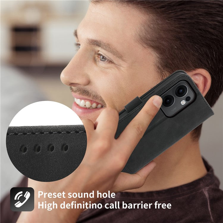 DIERFENG DF-03 For Oppo Reno13 F 5G Leather Case Lines Imprint Wallet Phone Cover - Black