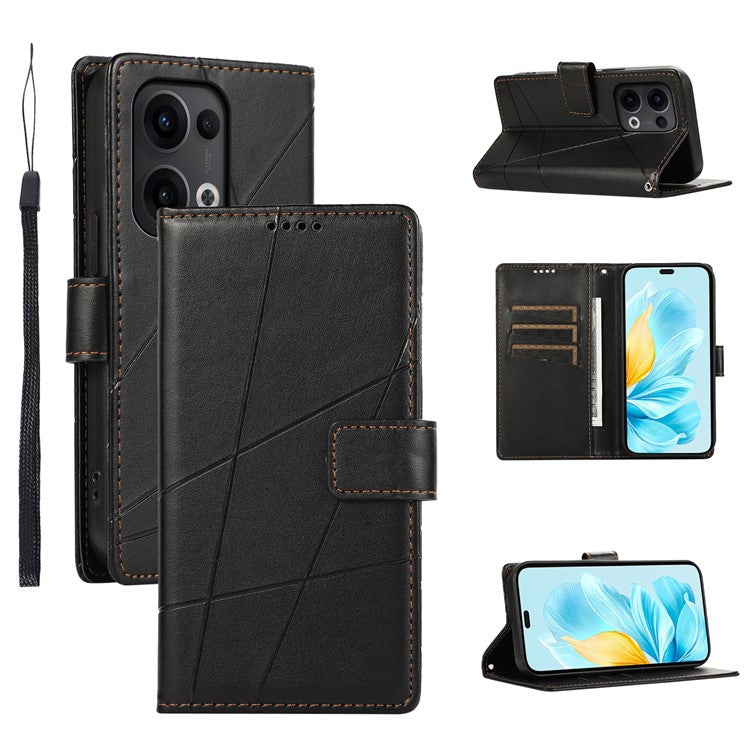 For Oppo Reno13 5G (Global) Phone Case Line Imprint Leather Wallet Cover - Black