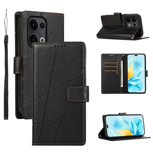 For Oppo Reno13 5G (Global) Phone Case Line Imprint Leather Wallet Cover - Black
