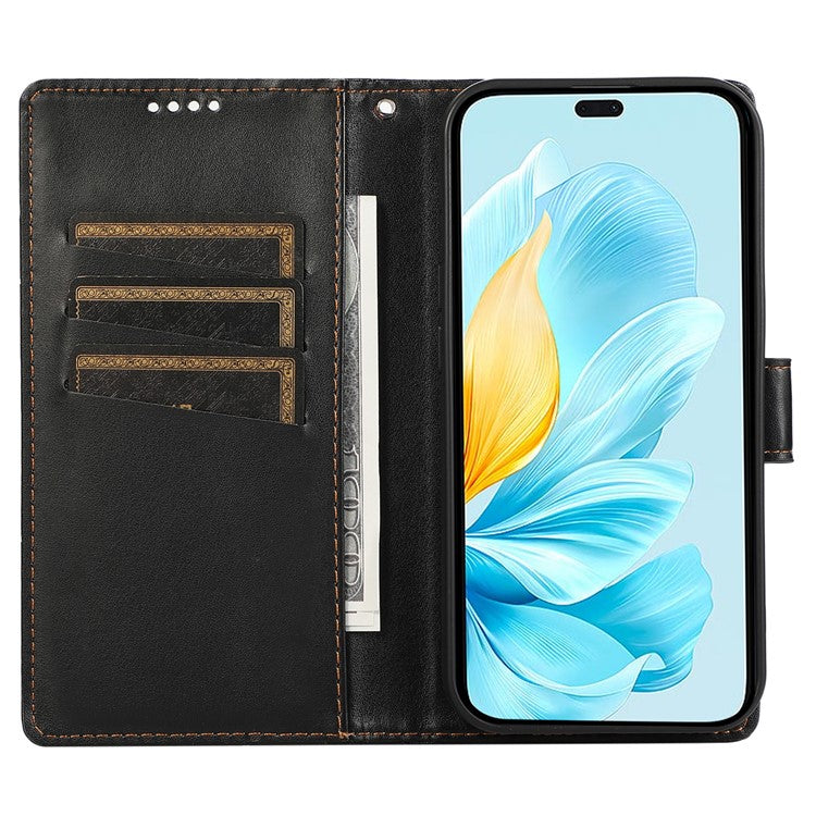 For Oppo Reno13 5G (Global) Phone Case Line Imprint Leather Wallet Cover - Black