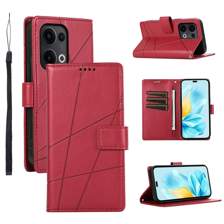 For Oppo Reno13 5G (Global) Phone Case Line Imprint Leather Wallet Cover - Red