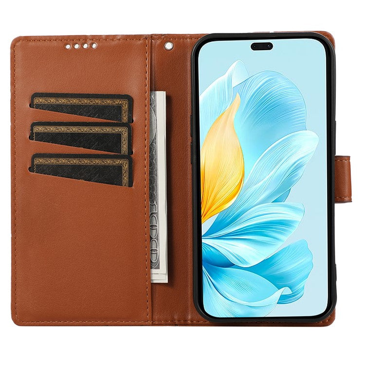 For Oppo Reno13 5G (Global) Phone Case Line Imprint Leather Wallet Cover - Brown