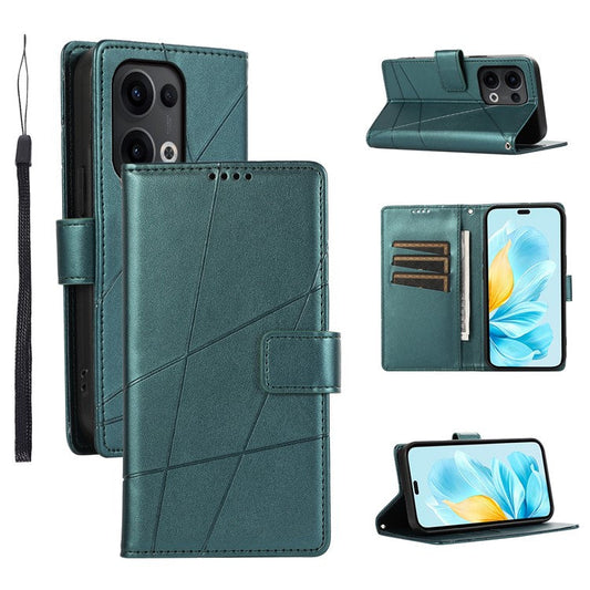 For Oppo Reno13 5G (Global) Phone Case Line Imprint Leather Wallet Cover - Green
