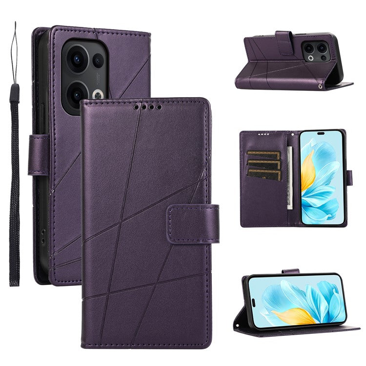 For Oppo Reno13 5G (Global) Phone Case Line Imprint Leather Wallet Cover - Purple