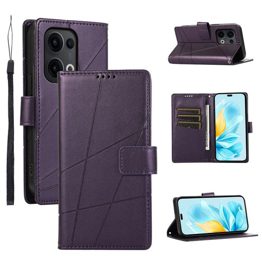 For Oppo Reno13 5G (Global) Phone Case Line Imprint Leather Wallet Cover - Purple