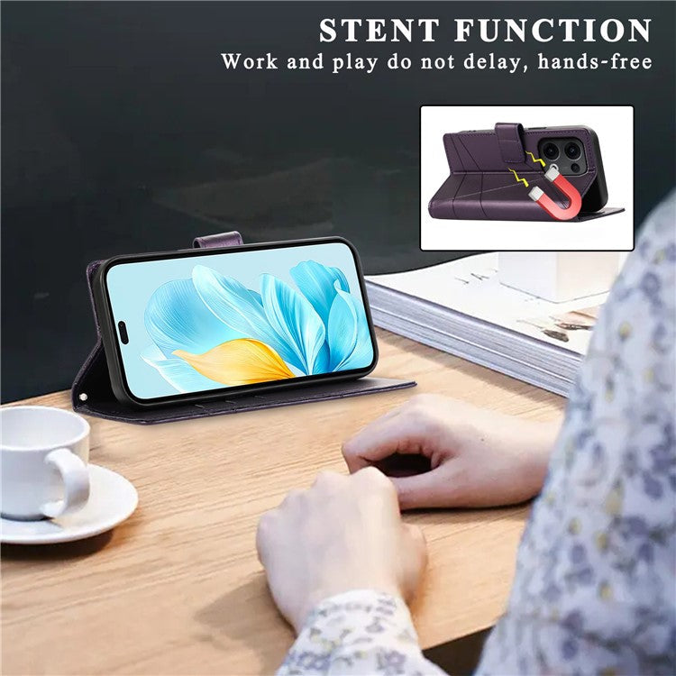 For Oppo Reno13 5G (Global) Phone Case Line Imprint Leather Wallet Cover - Purple